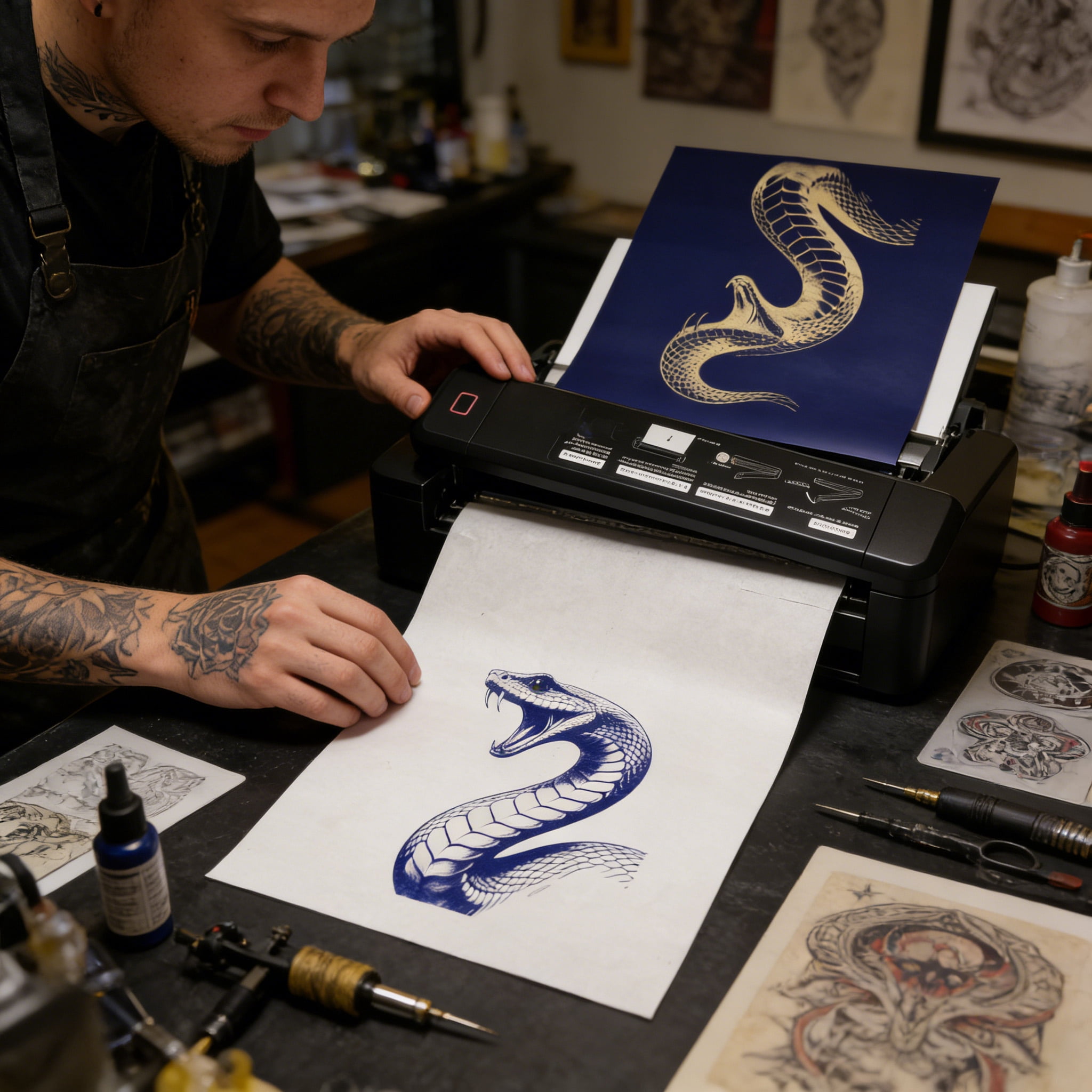 IOOIOO high resolution tattoo stencil tattoo bluetooth printer with extra clear tattoo transfer paper, high end tattoo machine