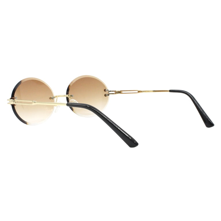 Rimless Oval Sunglasses Gold Frame Brown Beveled Lens Unisex  display picture 1