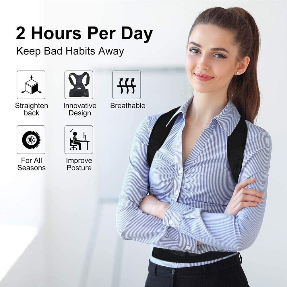 IYDoaMea Posture Corrector Upper Back Support Belt Unisex Magnetic Compression, Black