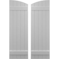 Ekena Millwork 17 1/2"W x 81"H Americraft Five Board (2 Batten) Exterior Real Wood Joined Board-n-Batten Shutters w/ Elliptical Top (Per Pair), Primed
