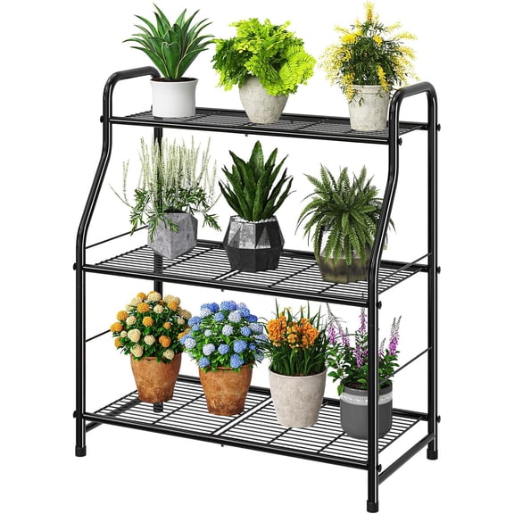 3 Tier Metal Plant Stand Indoor Outdoor, Plant Shelf Organizer for Multiple Plants, Large Plant Holder for Home Garden Balcony