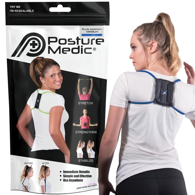 PRIMEKINETIX PostureMedic - Soporte postural dinámico para cuello y espalda - Para una mejor alineación de hombros, mejora de la postura y estiramiento - M (Azul)