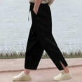 thumbnail image 2 of ZACPNCV Pants for Girls Summer Casual Loose Cotton Linen Straight Wide Leg Drawstring Elastic Waist Solid Cropped Pant Black 6-7 Years, 2 of 7