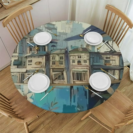 

Sheronv Bird Whimsical Building Round Tablecloth | Stain Resistant Washable | Indoor Outdoor Kitchen Dining Wedding Parties | 100% Polyester Table Cover for Picnic Camping and Indoor Use 31 -35