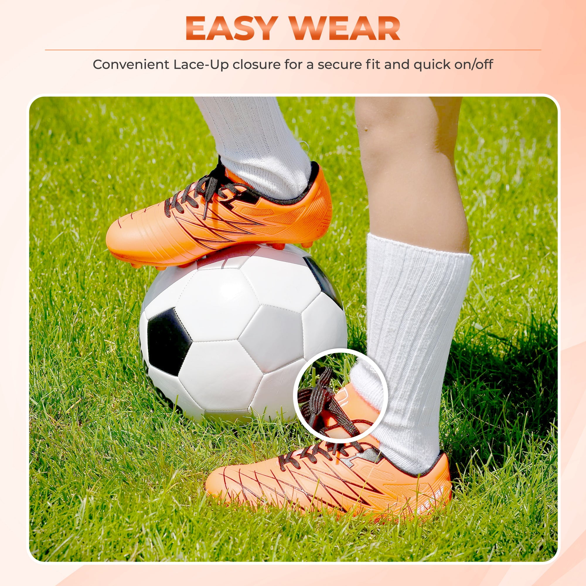 Vizari Boca Firm Ground Soccer Cleats for Kids & Youth – Lightweight, Durable, Comfortable Shoes with Traction & Padded Heel - Orange/Black, 13