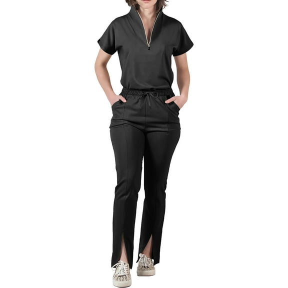 Resivox Black Scrubs Sets for Women Plus Size Nursing Top Stretchy V Neck Scrub Tops and Pants Scrub Set Medical Uniforms Med Couture Scrubs Black XL