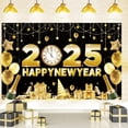 thumbnail image 2 of 【Banner de Feliz Año Nuevo 2025】La decoración de víspera de Año Nuevo 2025 incluye: un gran banner de tela de Feliz Año Nuevo en negro y dorado (70,8*45,2 pulgadas / 180*115 cm), banner de f, 2 of 5