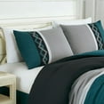 thumbnail image 3 of Chezmoi Collection 7-Piece Teal/Black/Gray Modern Stripe Zigzag Embroidery Comforter Set, King, 3 of 9