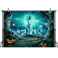 thumbnail image 2 of Halloween Backdrop, Horror Moon Night Skull Halloween Photo Booth，Scary Cemetery Forest Pumpkin Lantern Backdrop for Halloween Kids Adult Family Party Birthday Banner Decor,10X6ft, 2 of 4