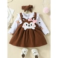 thumbnail image 3 of Caoirhny Baby Girls Autumn 3 Piece Outfits Long Sleeve Ruffle Romper and Fox Print Suspender Skirt Headband Sets, 3 of 9