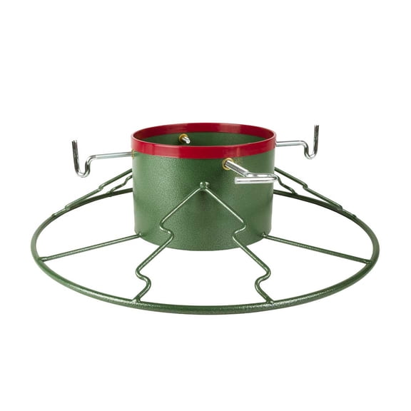 Yard Butler Santa's Helper Christmas Tree Stand - For Trees from 6 to 11 Feet Tall - Tree Stand's for Live Trees, Heavy Duty Stand with Included Metal Skirt - Green/Red