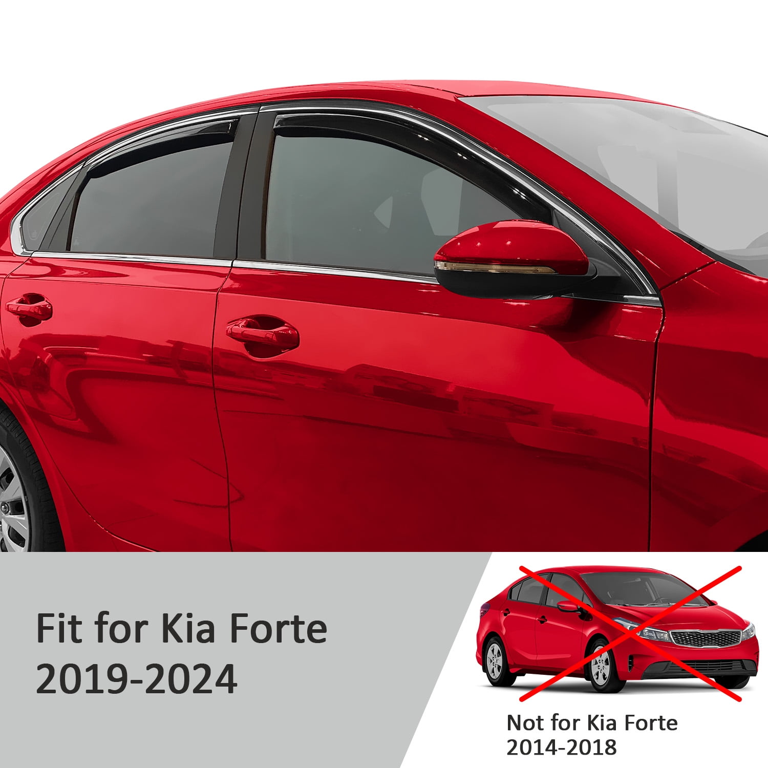 Voron Glass in-Channel Extra Durable Rain Guards for Kia Forte 2019-2024, Window Deflectors, Vent Window Visors, 4 Pieces - 200550