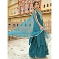 thumbnail image 5 of Janasya Women's Teal Green Poly Silk Embroidered Kurta with Sharara and Dupatta, 5 of 7