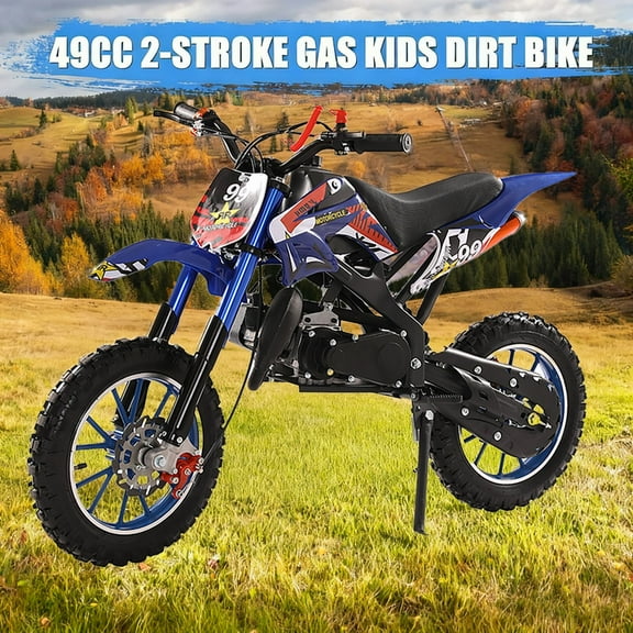 49cc 2-Stroke Gas Dirt Bike for Kids & Adults - 40KM/H Max Speed, Front/Rear Disc Brakes, 10" Off-Road Tires, 100kg Capacity - Mini Motocross Bike for Trail & Uphill from USA Fast Arrival