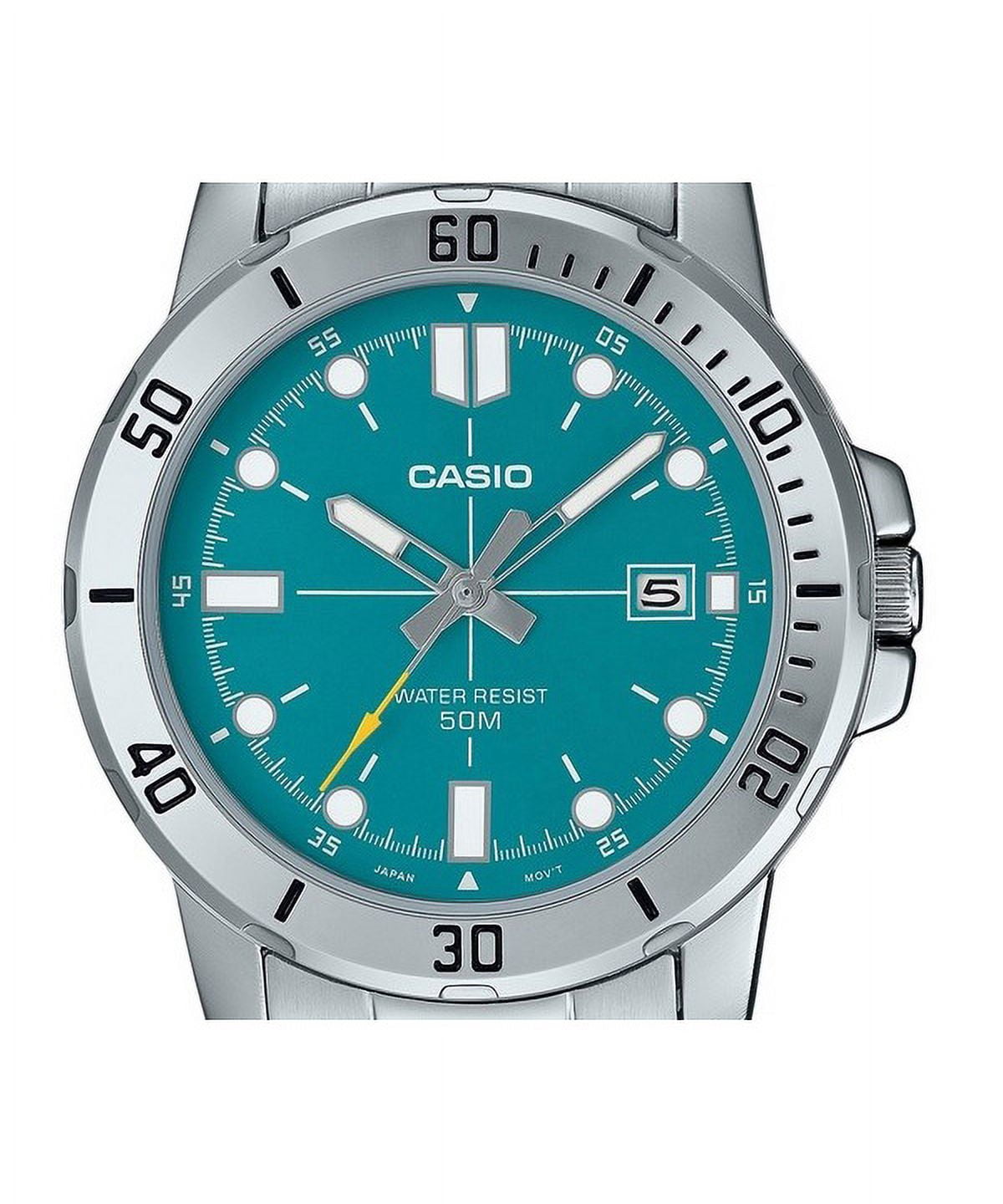 Casio Men’s Silver Stainless Steel Watch with Teal Dial - MTP-VD01D-3E2VUDF