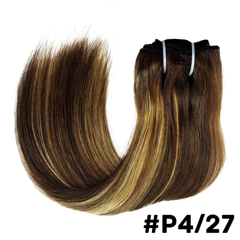 Highlight Color Hair Extensions #4/27 Clip In Straight Real Human Hair Double Weft 8 Pcs Clip Ins Extension