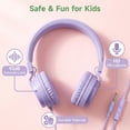 thumbnail image 3 of Kids Headphones, Ear Headphones for Kids, Wired Headphones with Microphone, Adjustable over Ear Headphones for Kids, Girls, Boys, Children, Cord 3.5mm Jack Wired for School Tablet (Purple), 3 of 5