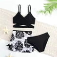 thumbnail image 2 of Girls Swimsuit 3 Piece Bikini Set Solid Floral Print Tankini Swimwear Outfit for Youth, 2 of 4