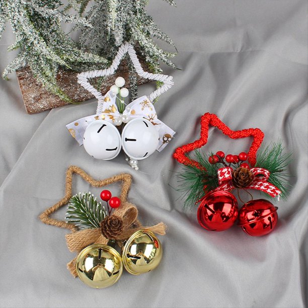 Accesorio Colgante de Campana de Metal con Forma de Estrella de Cinco Puntas para Festival de Navidad, Colgante de Árbol de Navidad Hecho A Mano, Campana de Lazo Roja