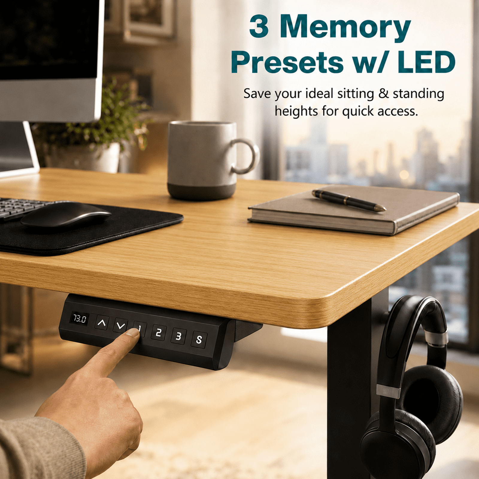 Alvantor Standing Desk, 28.7''- 48'' Height Electric Height Adjustable Home Office Desk with 3 Memory Presets, Sit and Stand Up, T-Shaped Frame