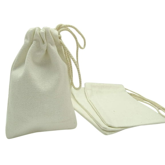 Darling Souvenir Plain Off-White Canvas Favor Bag 4 x 6 Drawstring Small Pouch, Pack Of 10