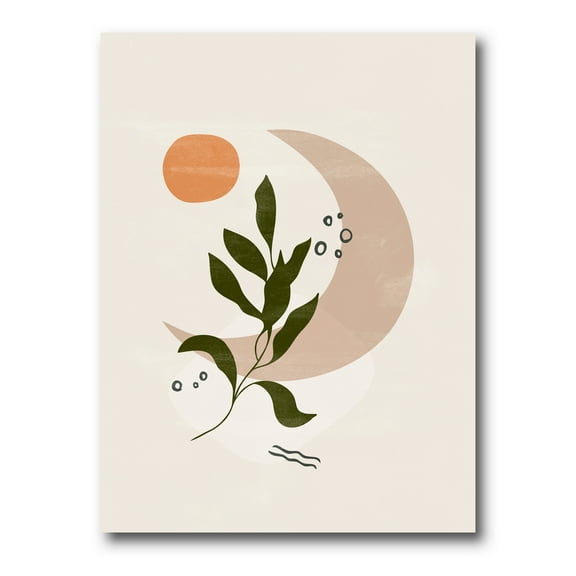 Designart ' Abstract Geometrical Leaf With Moon I ' Modern Canvas Wall Art Print