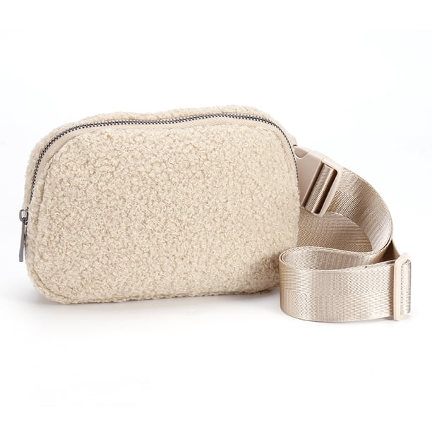 Bolsa de pecho de felpa de mensajero de cintura con cremallera informal Color sólido para viajes (Caqui)