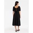 thumbnail image 4 of Time and Tru Women's and Women's Plus Cotton Back Tie Midi Dress with Short Puff Sleeves, Sizes XS-4X, 4 of 4