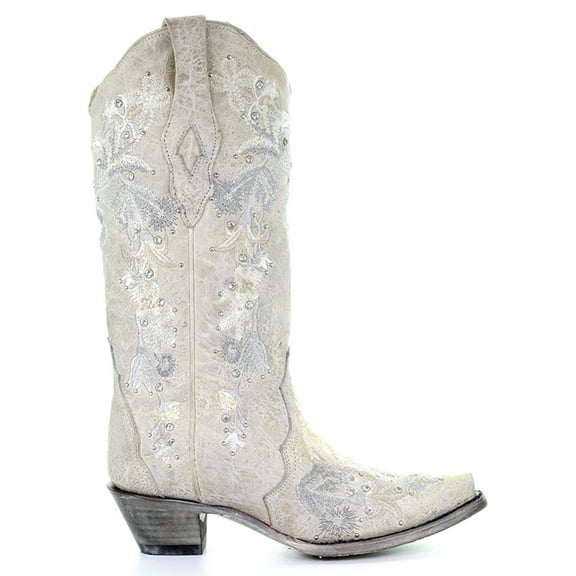 Corral Boots Womens Floral Embroidered Crystal Snip Toe Cowboy  Mid Calf Bo
