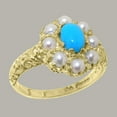 thumbnail image 2 of LBG British Made Solid 10k Yellow Gold ring with Natural Turquoise & Cultured Pearl Womens Engagement Ring - 33 size options - Size 9.75, 2 of 8
