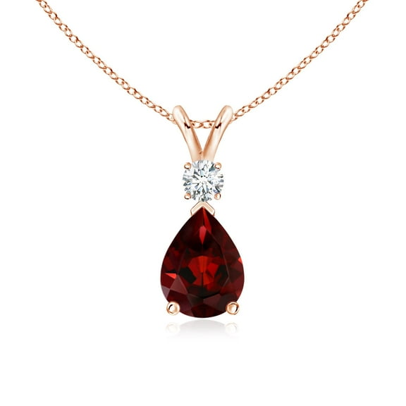 ANGARA Natural 1.3 ct Garnet Teardrop Pendant with Diamond in 14K Rose Gold for Women (Size-8x6mm) | January Birthstone, Birthday, Anniversary, Jewelry Gift for Women | Natural Garnet Necklace