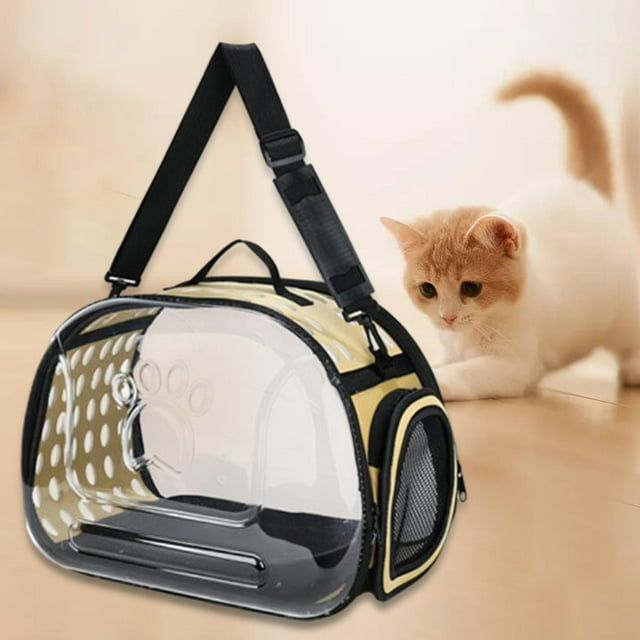 Bolsa de Burbujas para Mascotas, Transportadores Plegables de Lados Suaves para Mascotas, Bolsa Portátil para Llevar Gatos, Transportador Transparente , Oro L