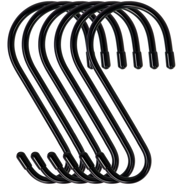 DINGEE Paquete de 6 ganchos grandes en forma de S con revestimiento de goma, resistentes, antideslizantes, con revestimiento de vinilo negro, ganchos en forma de S para colgar plantas, vaqueros, macet