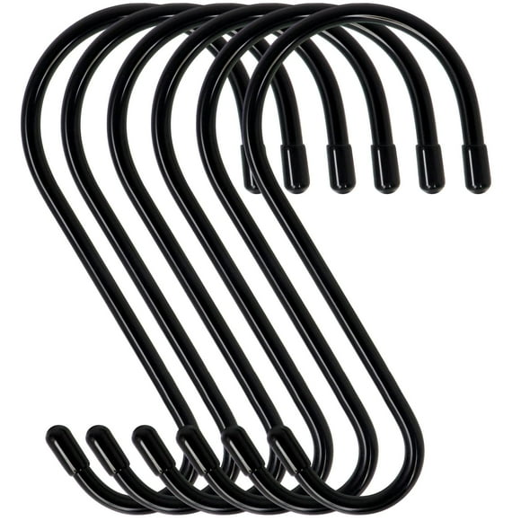 DINGEE Paquete de 6 ganchos grandes en forma de S con revestimiento de goma, resistentes, antideslizantes, con revestimiento de vinilo negro, ganchos en forma de S para colgar plantas, vaqueros, macet