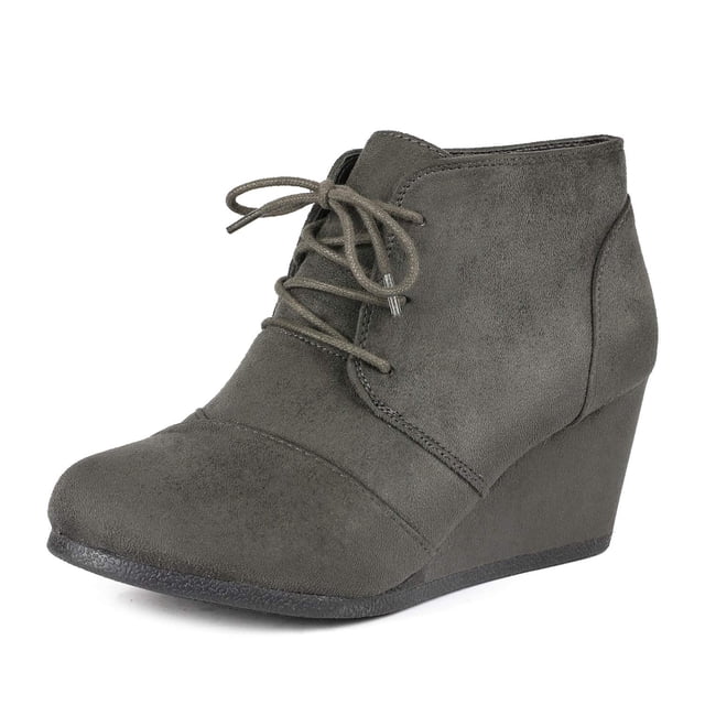 Botas DREAM PAIRS Tomson para mujer, grises con cordones y cuña, talla 7.5 US