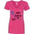 thumbnail image 3 of Inktastic Thyroid Cancer Awareness Pink, Blue, Teal Heart Ribbon Women's V-Neck T-Shirt, 3 of 5