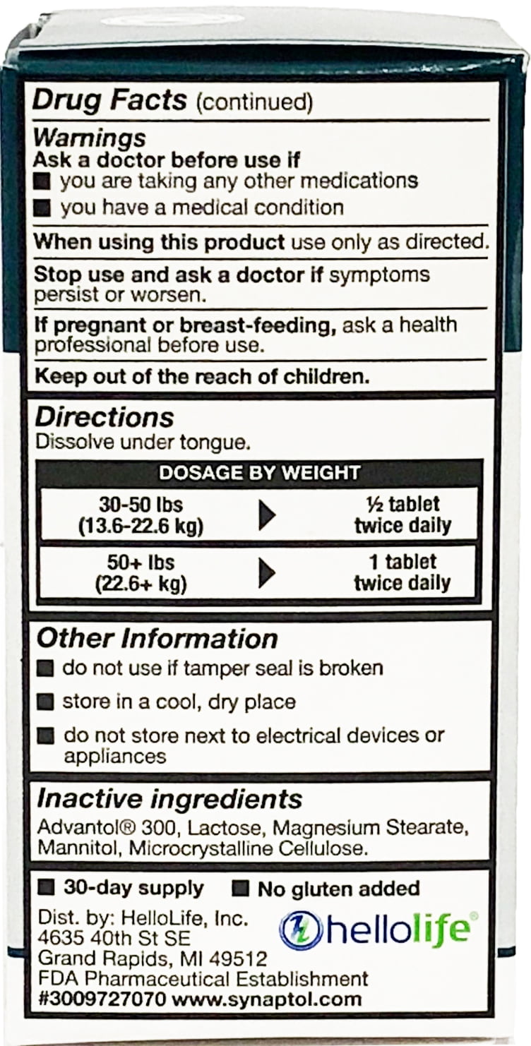 Hellolife Synaptol Tablets Natural Hyperactivity Inattention Symptom Relief Walmart Com Walmart Com