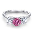 thumbnail image 3 of Gem Stone King 925 Sterling Silver Pink Moissanite and White Moissanite Engagement Ring for Women | 1.80 Cttw | Round 6MM | Gemstone Birthstone | Size 7, 3 of 7