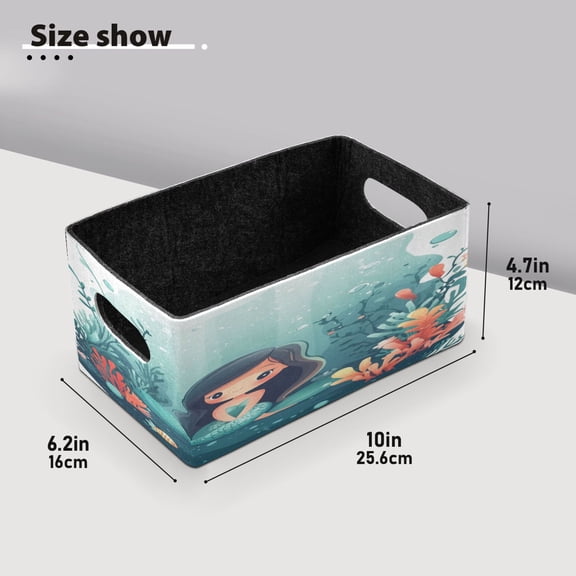 BZSMCE Shelf Baskets Cute Cartoon Mermaid Pattern Storage Cube Bins 10.1*6.3*4.7in Set of 2