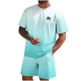 thumbnail image 2 of Zylanna Men's 2 Piece Outfit Sets, Gradient Color Casual Short Sleeve T-Shirt and Shorts Set Crew Neck Elastic Waist Loungewear for Vacation Daily Wear Sky Blue, 2 of 7