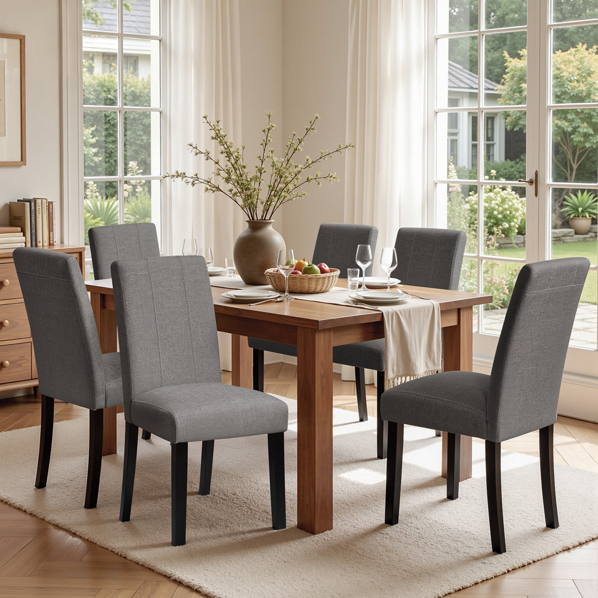 DyFun Linen Upholstered Dining Chairs Set of 2 for Kitchen Dining Room or Apartment Living, Dark Gray