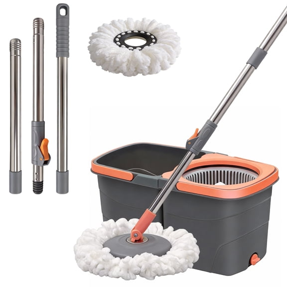 GARITIN Spin Mop and Bucket, Microfiber Mop with Wringer, Hands-Free Auto-Spin Drying, Dual-Bucket Floor Cleaning System for Hardwood Tile Marble