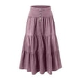 thumbnail image 6 of larppty Women Tiered Ruffle Hem Denim Maxi Skirt Solid High Waist Buttons Jean Skirt Vintage Washed Swing Party Streetwear（Purple，M）, 6 of 8