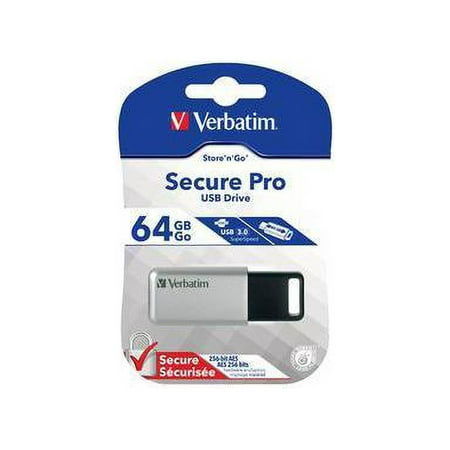 Verbatim 64GB Store 'n' Go Secure Pro USB 3.0 Flash Drive with AES 256 Hardware Encryption - Silver 64 GB