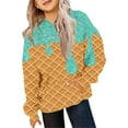 thumbnail image 3 of HAOTAGS Teen Girl's Graphic Print Hoodie Casual Long Sleeve Pullover Top Cute Ice Cream Printed Hooded Sweatshirt Green Size 4 Years, 3 of 4