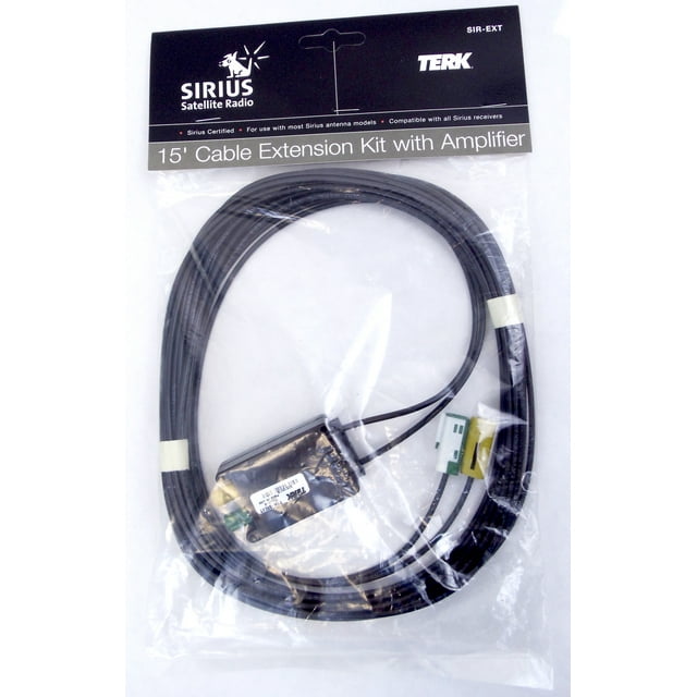 TERK Câble d'Extension Certifié RADIO SATELLITE SIRIUS 15 Pieds avec Amplificateur COMPATIBLE avec la Plupart des Modèles d'Antennes SIRIUS
