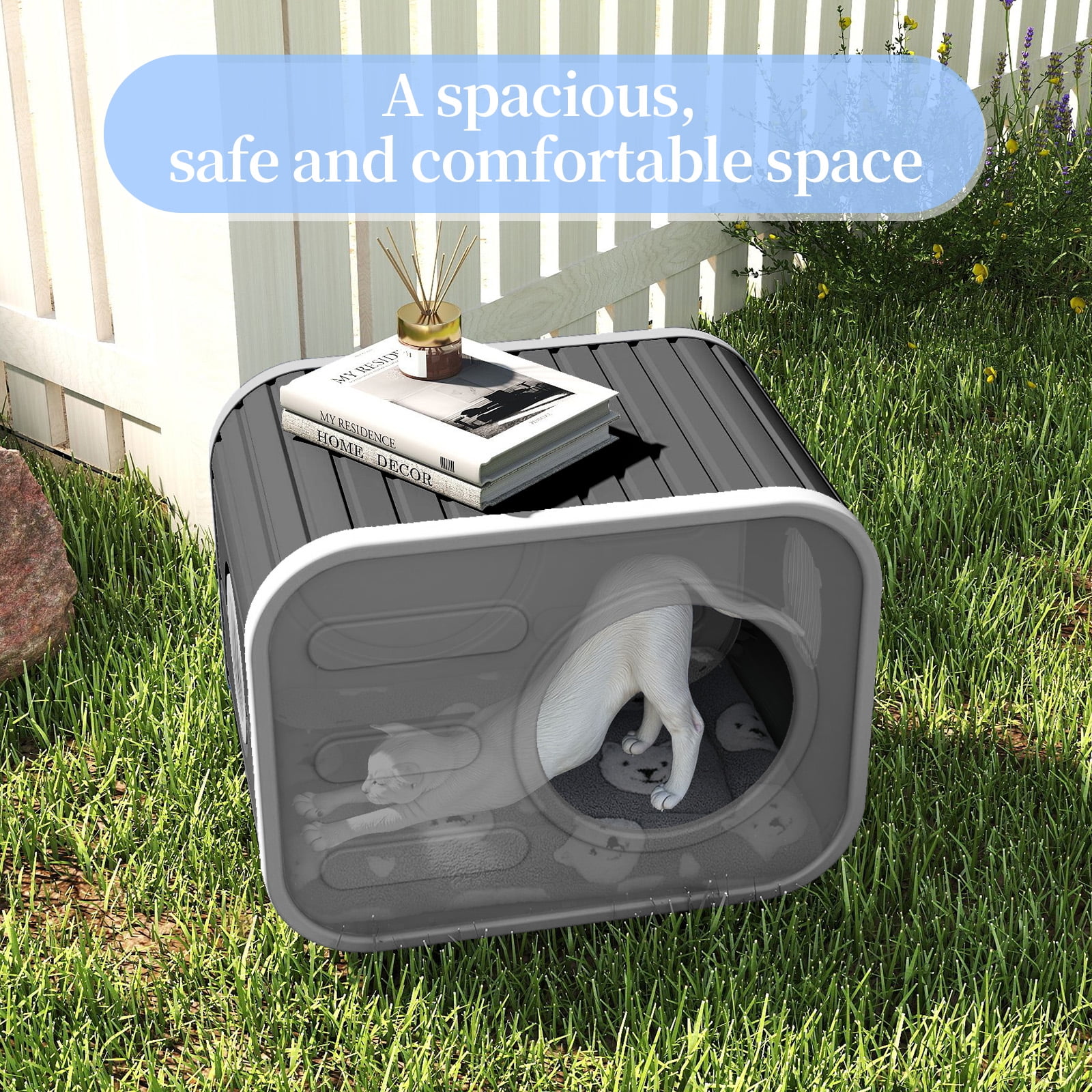 EasyUp Cat House for Indoor & Outdoor Cats, Resin Weatherproof Cat House with Camera-Shaped Design, Versatile for Home & Yard Use