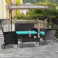thumbnail image 3 of Ensemble de Conversation pour Terrasse en Rotin Osier avec Causeuses et Table Basse, Coussin Bleu, 4 Pcs, 3 of 7