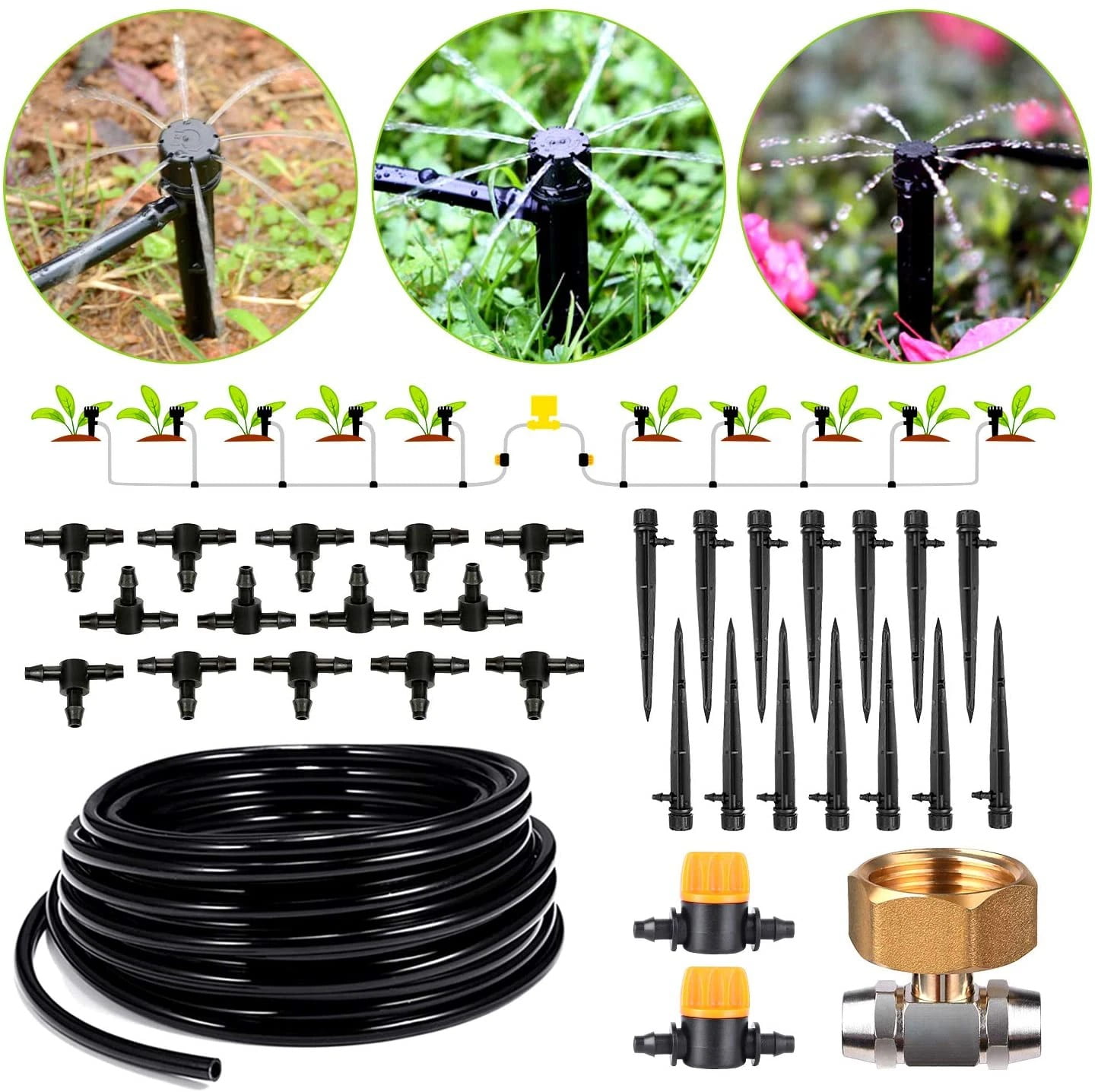 HIRALIY Hose Drip Irrigation Kit Automatic Watering System with 46ft Hose