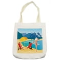thumbnail image 1 of Travel Tote Bag, Summer Vacation Themed Cartoon of People Relaxing on the Beach Tropical Ocean Print, Cloth Linen Reusable Bag for Shopping Books Beach and More, 16.5" X 14", Cream, by Ambesonne, 1 of 2